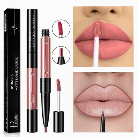 16 Color 2 in 1 Liquid Lipstick Matte Red Lip Long Lasting Waterproof Make Up Mate Lip Stick Nude Pink Lips Liner Pencil Gloss