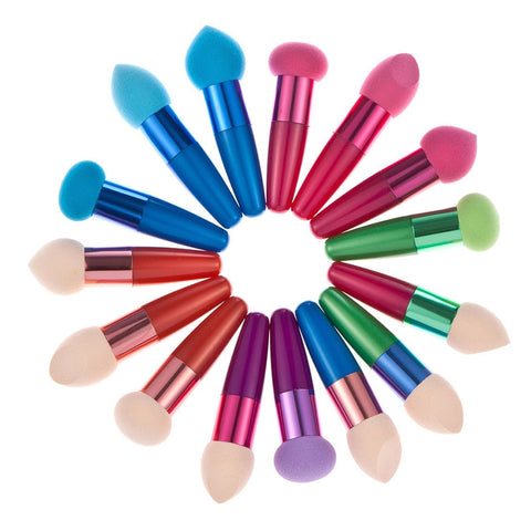 Fashion Women Makeup Puff With Handle Latex Dry Wet Dual-purpose Face Sponge Foundation Blender For Lady Cosmetic Makeup Tool