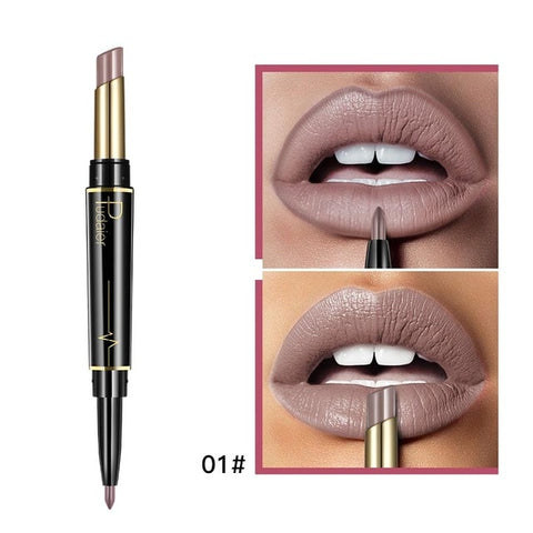 Pudaier New Double-end Matte Lip Lipstick Pencils Lip Liner Pen Waterproof Easy to Wear Nude Velvet Matte Lip Stick Cosmetic