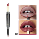 Pudaier New Double-end Matte Lip Lipstick Pencils Lip Liner Pen Waterproof Easy to Wear Nude Velvet Matte Lip Stick Cosmetic