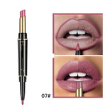 Pudaier New Double-end Matte Lip Lipstick Pencils Lip Liner Pen Waterproof Easy to Wear Nude Velvet Matte Lip Stick Cosmetic