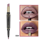 Pudaier New Double-end Matte Lip Lipstick Pencils Lip Liner Pen Waterproof Easy to Wear Nude Velvet Matte Lip Stick Cosmetic