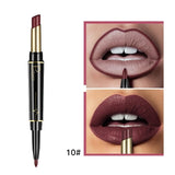 Pudaier New Double-end Matte Lip Lipstick Pencils Lip Liner Pen Waterproof Easy to Wear Nude Velvet Matte Lip Stick Cosmetic