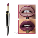 Pudaier New Double-end Matte Lip Lipstick Pencils Lip Liner Pen Waterproof Easy to Wear Nude Velvet Matte Lip Stick Cosmetic