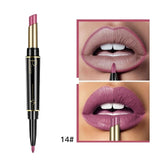 Pudaier New Double-end Matte Lip Lipstick Pencils Lip Liner Pen Waterproof Easy to Wear Nude Velvet Matte Lip Stick Cosmetic