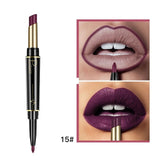 Pudaier New Double-end Matte Lip Lipstick Pencils Lip Liner Pen Waterproof Easy to Wear Nude Velvet Matte Lip Stick Cosmetic