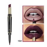 Pudaier New Double-end Matte Lip Lipstick Pencils Lip Liner Pen Waterproof Easy to Wear Nude Velvet Matte Lip Stick Cosmetic